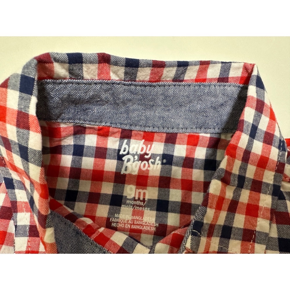 全新 Oshkosh 格子 包屁 襯衫 9M-細節圖2