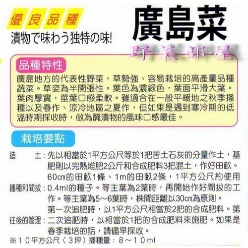【萌田種子~】A04 日本廣島菜種子1.7公克(約600粒) , 日本名菜~-細節圖2
