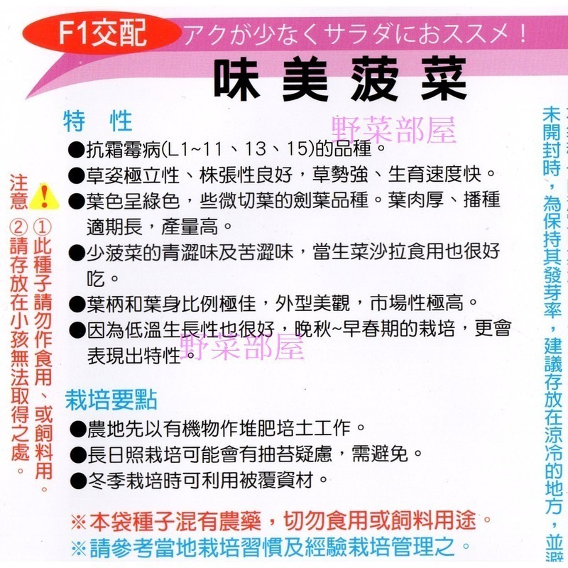 【萌田種子~】A21 日本味美菠菜種子6公克(約650 粒) , 抗病性佳, 可當生菜沙拉食材~-細節圖2