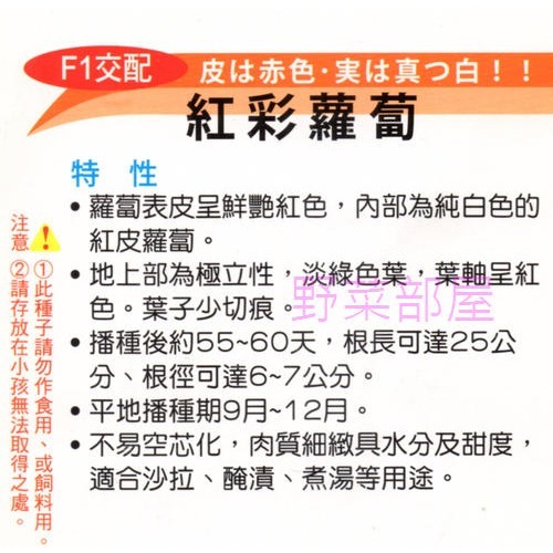 【萌田種子~】I06 紅彩蘿蔔種子1公克(約80粒)  ,可生吃 ,醃漬 ,日本進口種子~-細節圖2