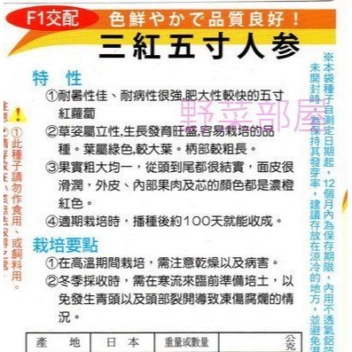 【萌田種子~】I23 三紅五寸人參種子0.8公克(約400 粒) , 耐暑性佳且耐病 , 品質穩定 ~-細節圖2