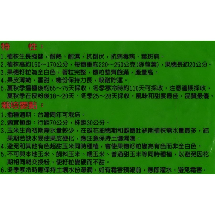 【萌田種子~】N06 雪珍水果玉米種子5.4公克(約25粒) , 果穗籽粒為全白色 , 皮薄~-細節圖2