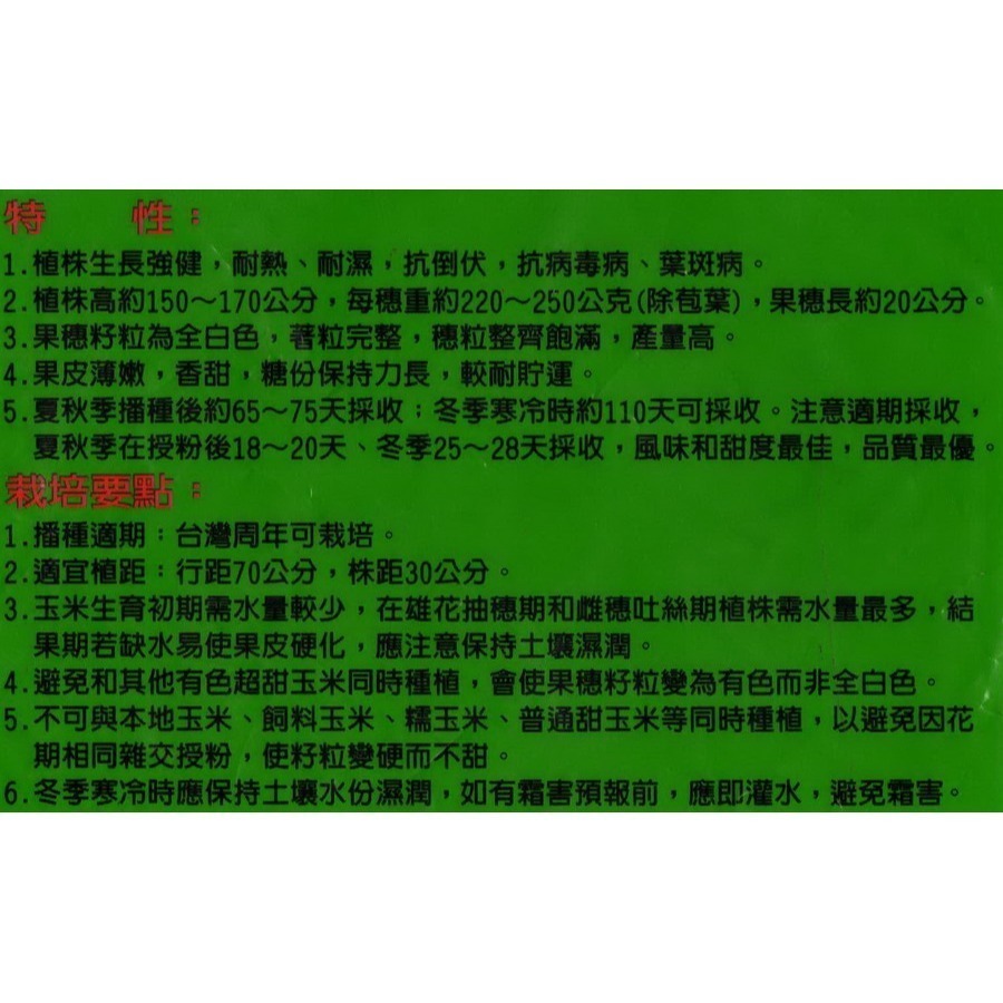 【萌田種子~】N06 雪珍水果玉米種子5.4公克(約25粒) , 果穗籽粒為全白色 , 皮薄~-細節圖2