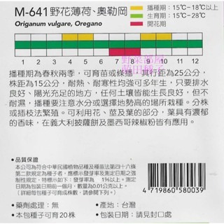【萌田種子~】S11 野花薄荷Oregano~奧勒岡~天星牌原包裝種子~-細節圖2