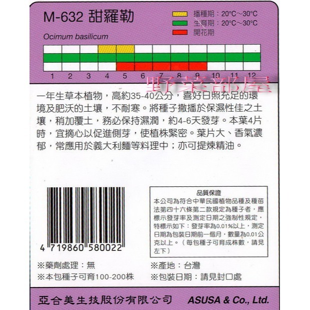【萌田種子~】S17 甜羅勒Sweet Basil~穗耕種苗~天星牌原包裝種子~-細節圖2
