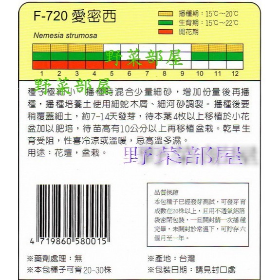 【萌田種子~】Y85 愛密西 Nemesia~穗耕種苗~天星牌種子~-細節圖2