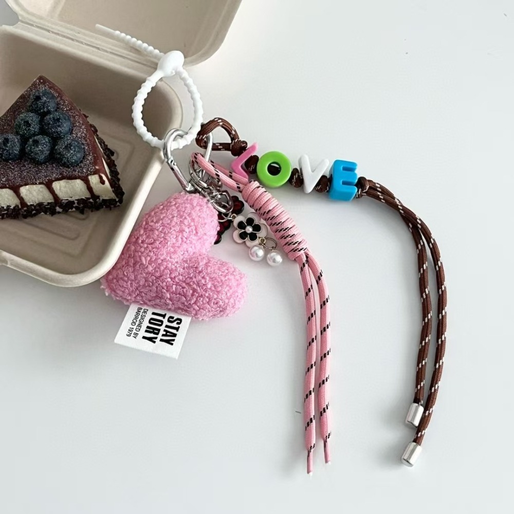 韓國進口 現貨♡ 粉色愛心毛球吊飾掛繩 包包吊飾 掛飾 鑰匙扣掛繩 韓國吊飾-細節圖8