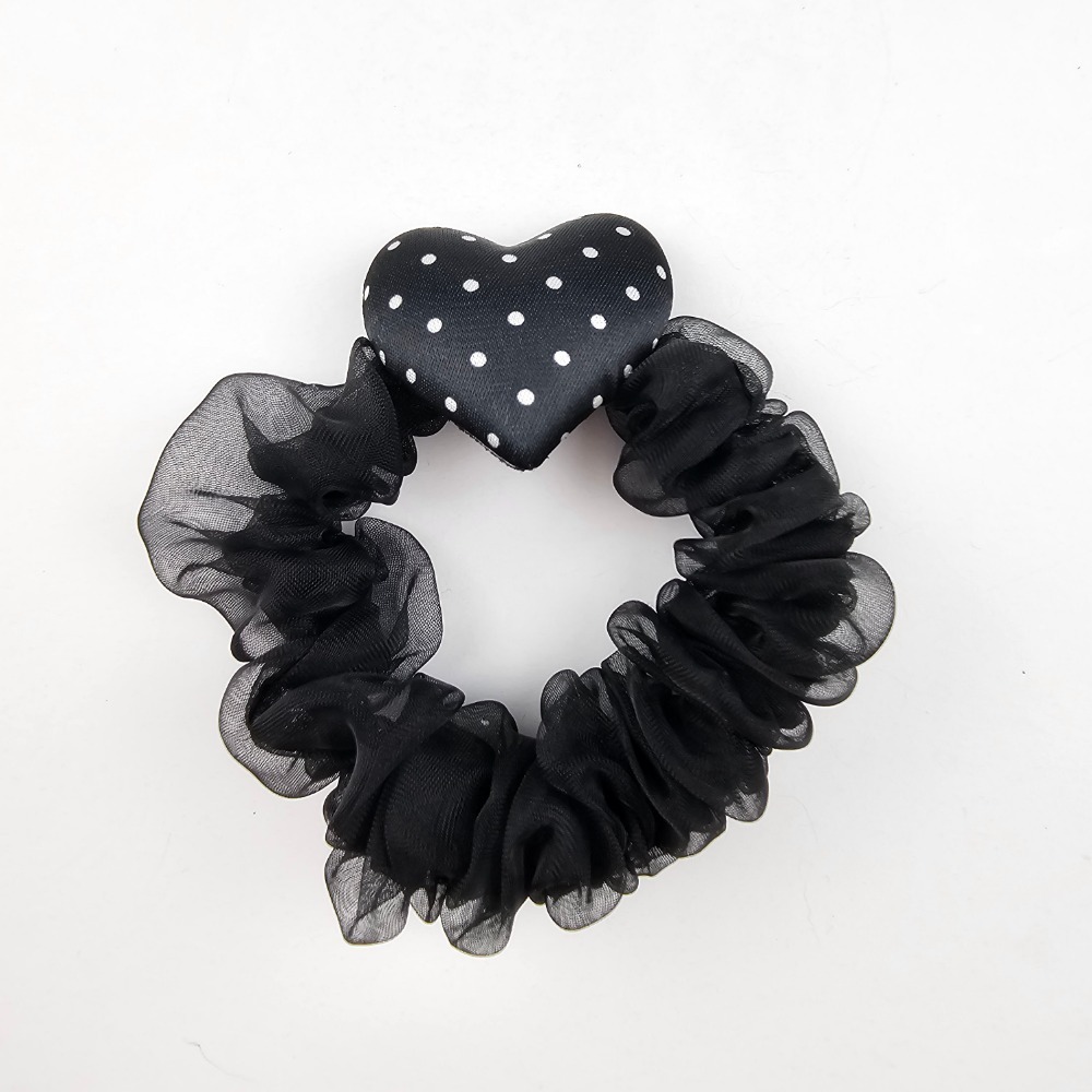 韓國進口 現貨♡ 愛心點點蕾絲大腸圈 韓國飾品 髮圈 髮飾 愛心髮圈-規格圖8