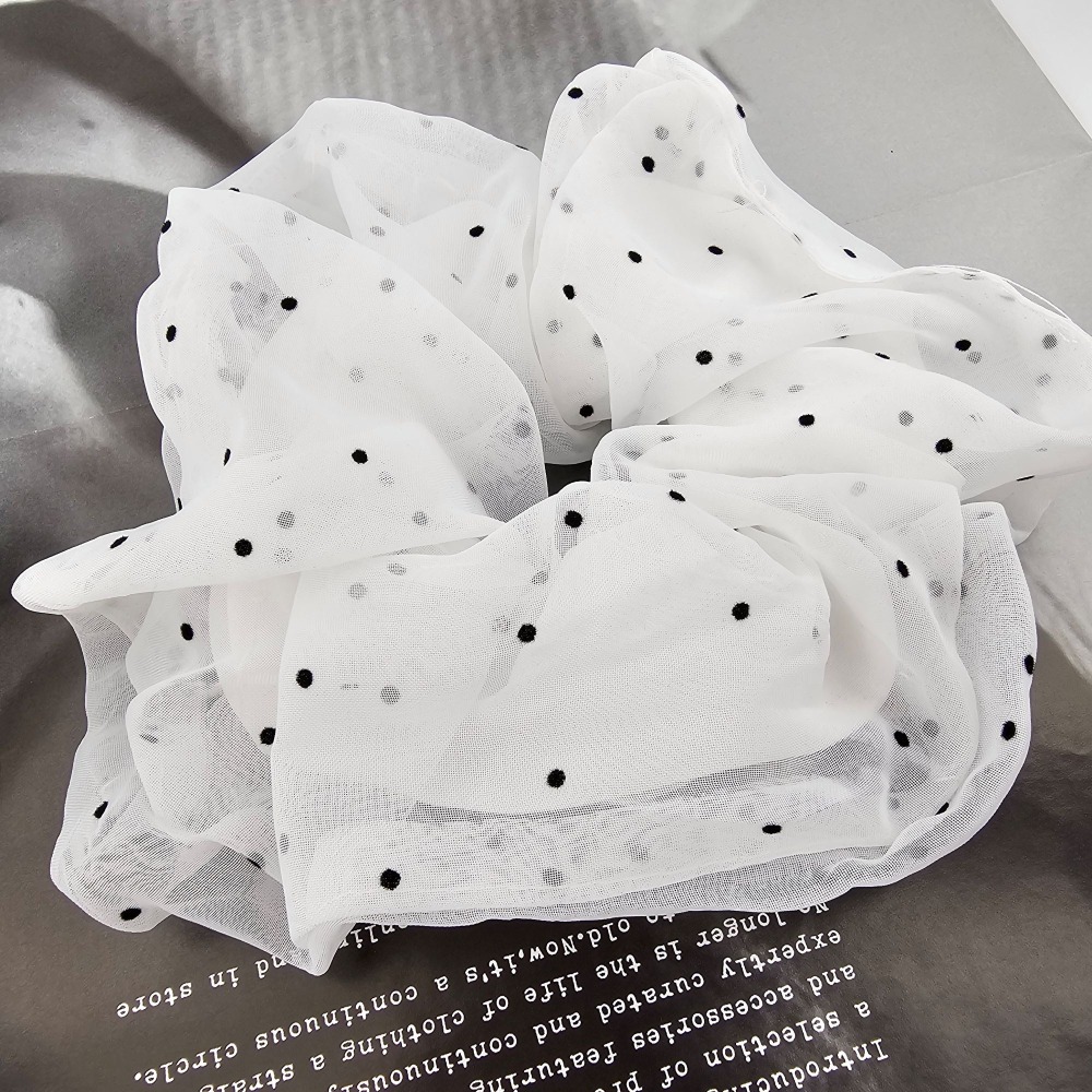 韓國進口 現貨♡ 東大門春夏新款法式紡紗點點大腸髮圈 氣質百搭 韓國髮飾 頭花 髮飾-細節圖2