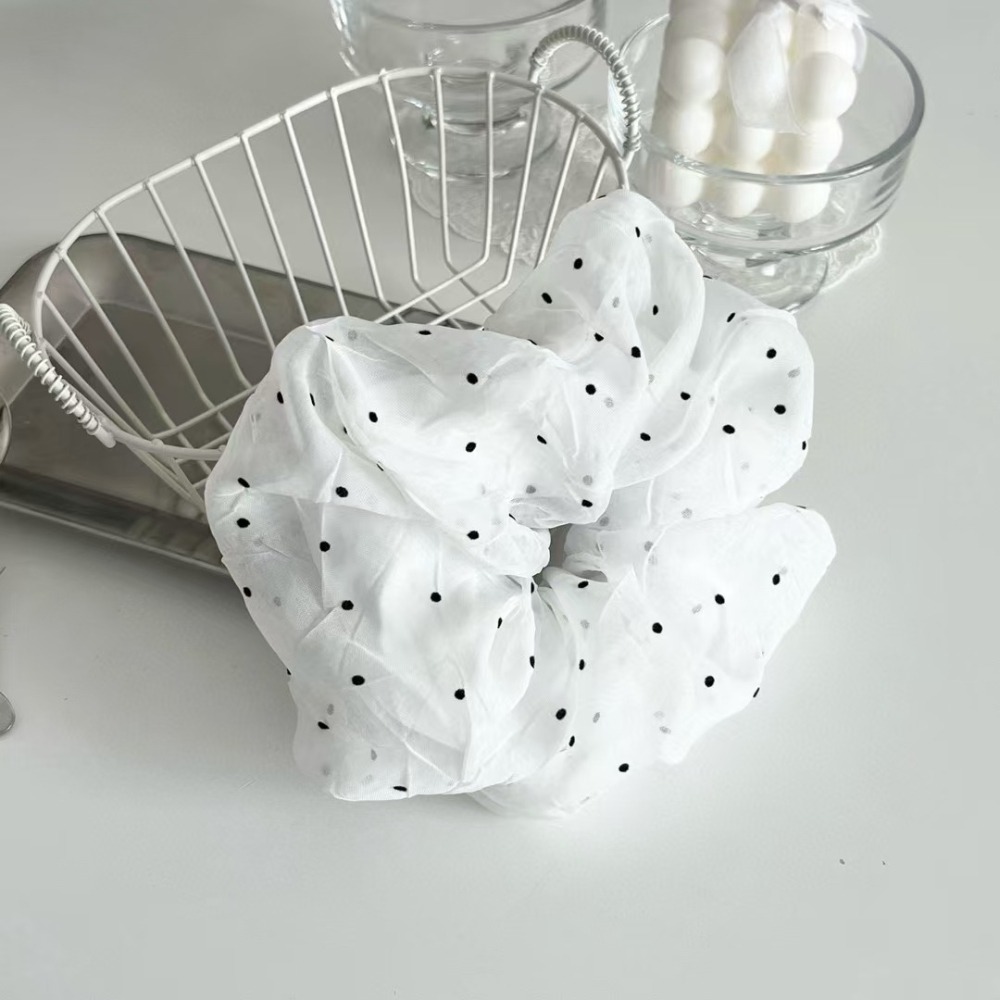 韓國進口 現貨♡ 東大門春夏新款法式紡紗點點大腸髮圈 氣質百搭 韓國髮飾 頭花 髮飾-細節圖3