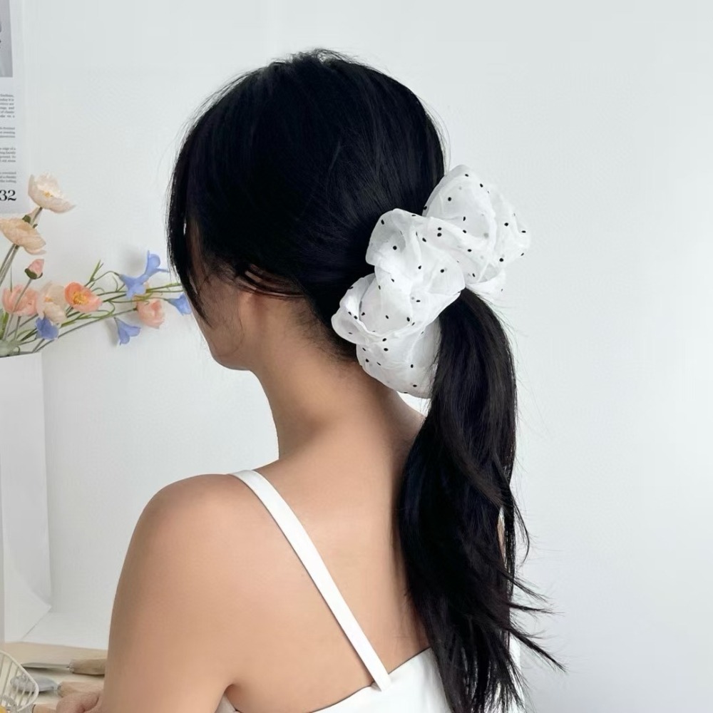 韓國進口 現貨♡ 東大門春夏新款法式紡紗點點大腸髮圈 氣質百搭 韓國髮飾 頭花 髮飾-細節圖5