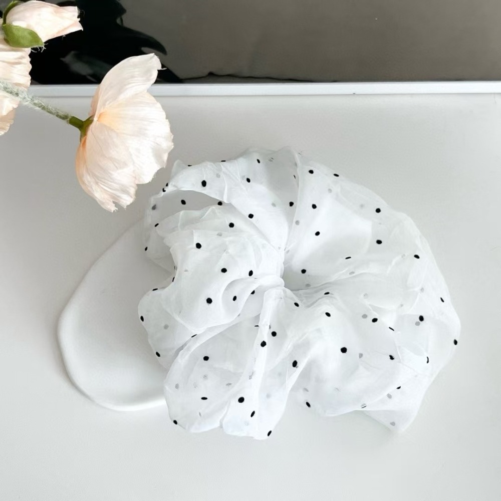 韓國進口 現貨♡ 東大門春夏新款法式紡紗點點大腸髮圈 氣質百搭 韓國髮飾 頭花 髮飾-細節圖6