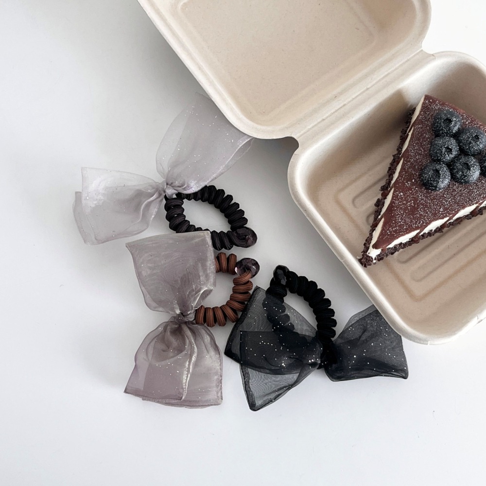 韓國進口 現貨♡ 閃閃網紗蝴蝶結電話線髮圈 韓國髮飾 髮圈 蝴蝶結髮圈-細節圖5