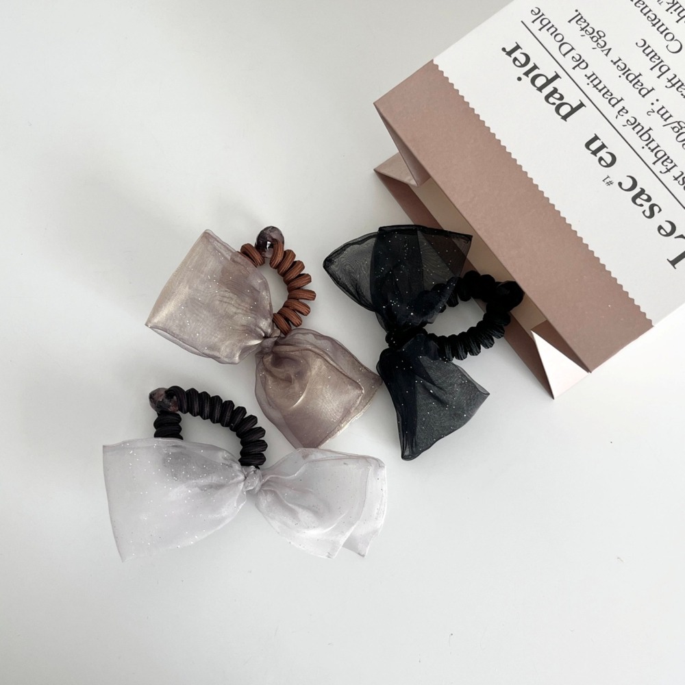韓國進口 現貨♡ 閃閃網紗蝴蝶結電話線髮圈 韓國髮飾 髮圈 蝴蝶結髮圈-細節圖6