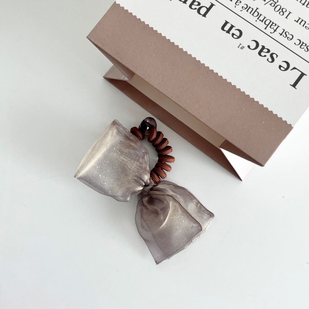 韓國進口 現貨♡ 閃閃網紗蝴蝶結電話線髮圈 韓國髮飾 髮圈 蝴蝶結髮圈-規格圖6