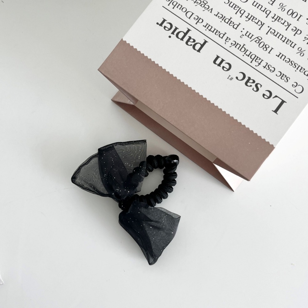 韓國進口 現貨♡ 閃閃網紗蝴蝶結電話線髮圈 韓國髮飾 髮圈 蝴蝶結髮圈-規格圖6