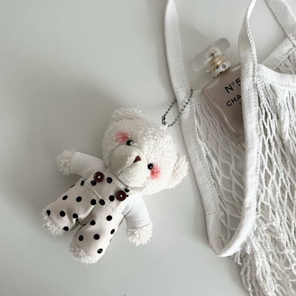 韓國進口 現貨♡ 可愛腮紅吊帶褲小熊吊飾 正韓吊飾 小熊玩偶 包包吊飾 鑰匙圈 掛飾-細節圖2