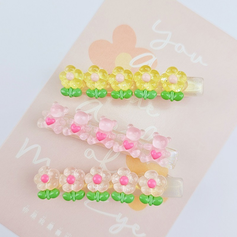 韓國進口 現貨♡ 糖果色花朵小熊髮夾 韓國飾品 壓克力彈簧夾 花朵髮夾 一字夾 邊夾 壓夾 鴨嘴夾-細節圖2