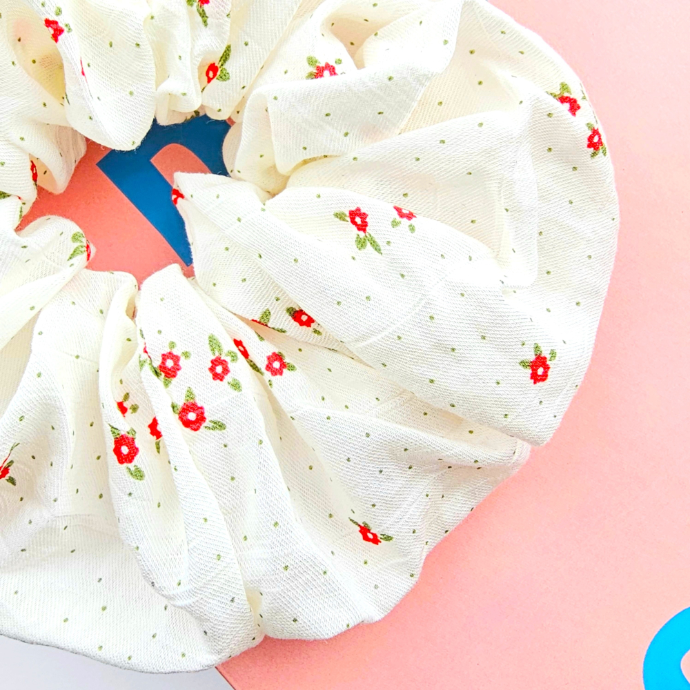 正韓 現貨♡ 清新感紅色小碎花大腸髮圈 網紗大腸圈 韓國髮飾 正韓飾品-細節圖3