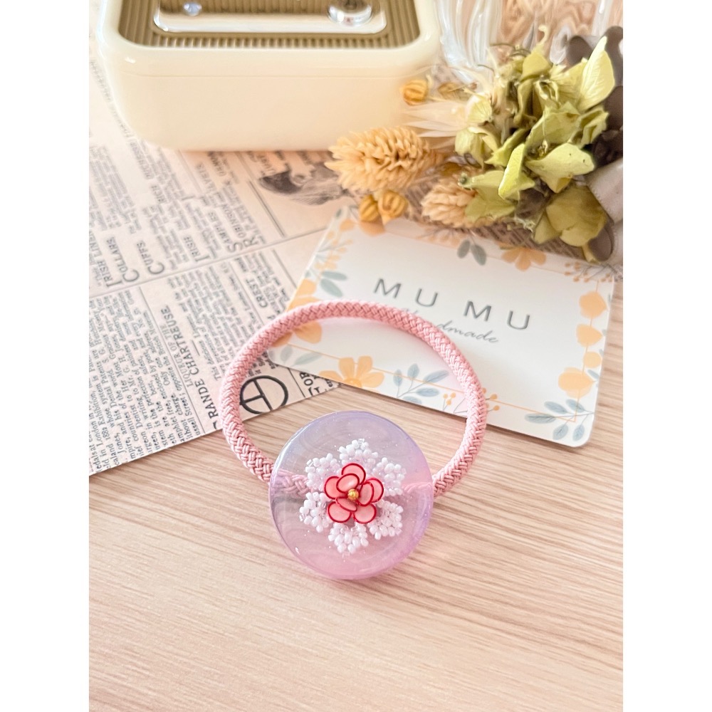 Padico 星之雫 星の雫# UV膠 串珠 水晶花 粉藍串珠花髮飾 髮圈 客製化商品-細節圖3