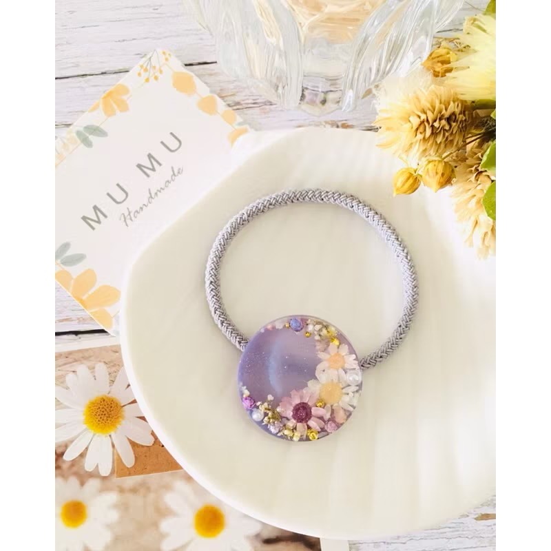 Padico 星之雫 星の雫#UV膠 乾燥花 真花 秘密花園紫系髮飾 髮束 髮圈-細節圖2
