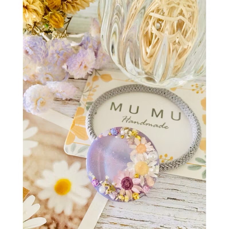 Padico 星之雫 星の雫#UV膠 乾燥花 真花 秘密花園紫系髮飾 髮束 髮圈-細節圖3