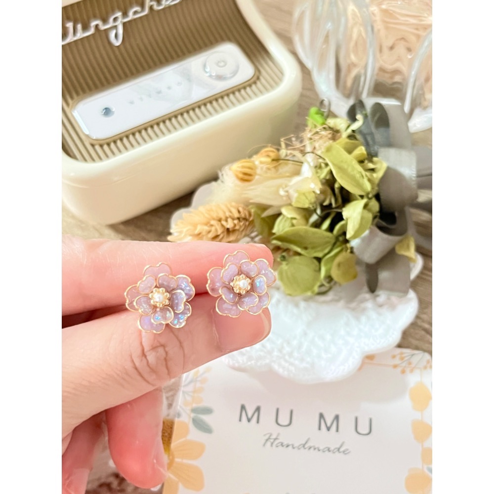 Padico 星之雫 星の雫# UV膠 水晶花 繞線 各色雙層櫻花耳環 貼耳 耳針 耳夾 客製化商品-細節圖3