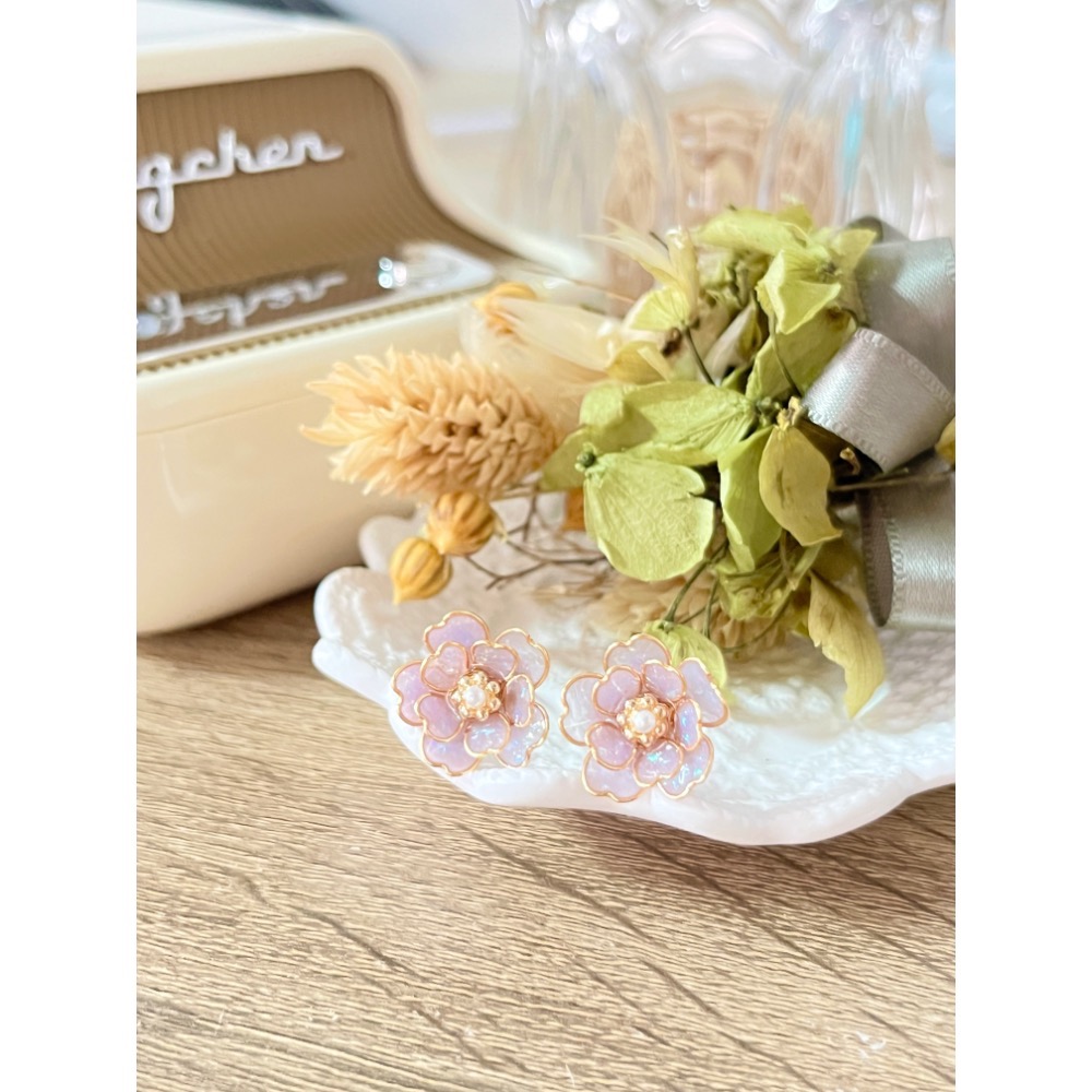 Padico 星之雫 星の雫# UV膠 水晶花 繞線 各色雙層櫻花耳環 貼耳 耳針 耳夾 客製化商品-細節圖4