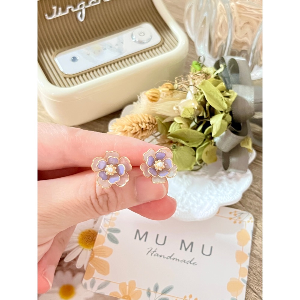 Padico 星之雫 星の雫# UV膠 水晶花 繞線 各色雙層櫻花耳環 貼耳 耳針 耳夾 客製化商品-細節圖5