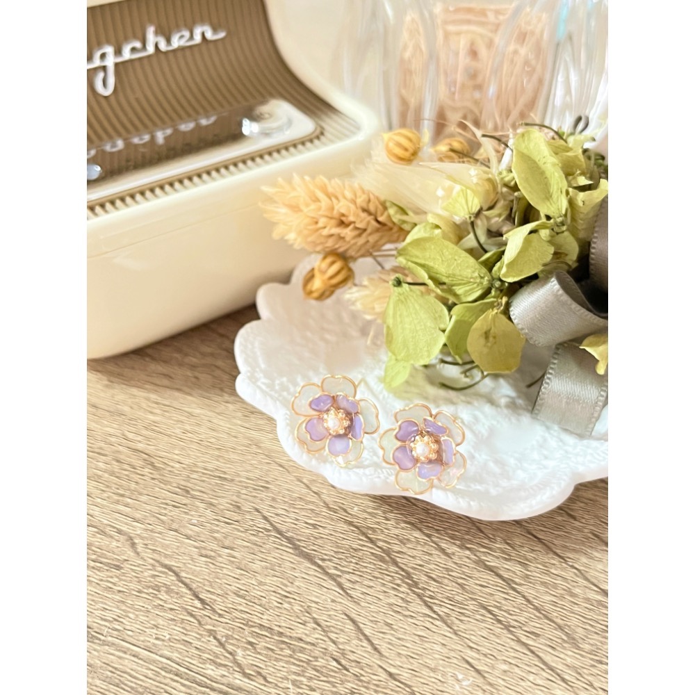 Padico 星之雫 星の雫# UV膠 水晶花 繞線 各色雙層櫻花耳環 貼耳 耳針 耳夾 客製化商品-細節圖6
