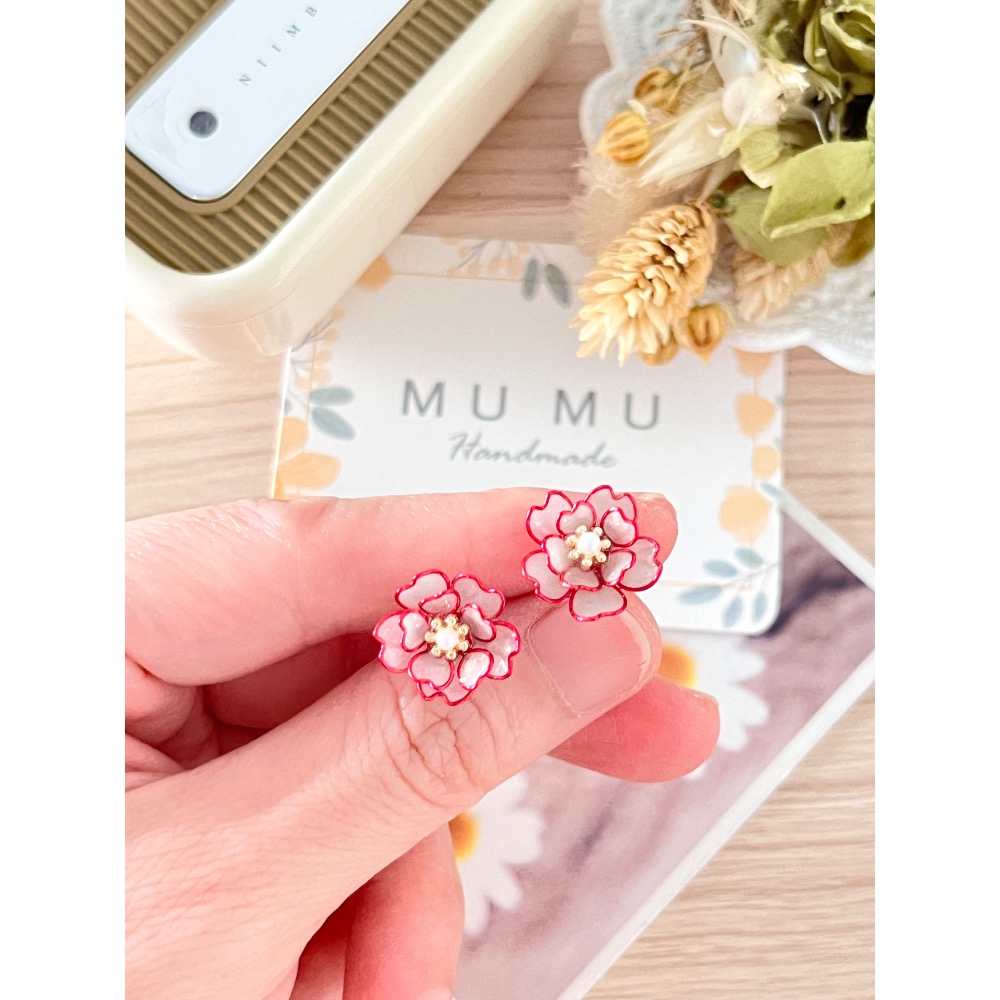 Padico 星之雫 星の雫# UV膠 水晶花 繞線 各色雙層櫻花耳環 貼耳 耳針 耳夾 客製化商品-規格圖9