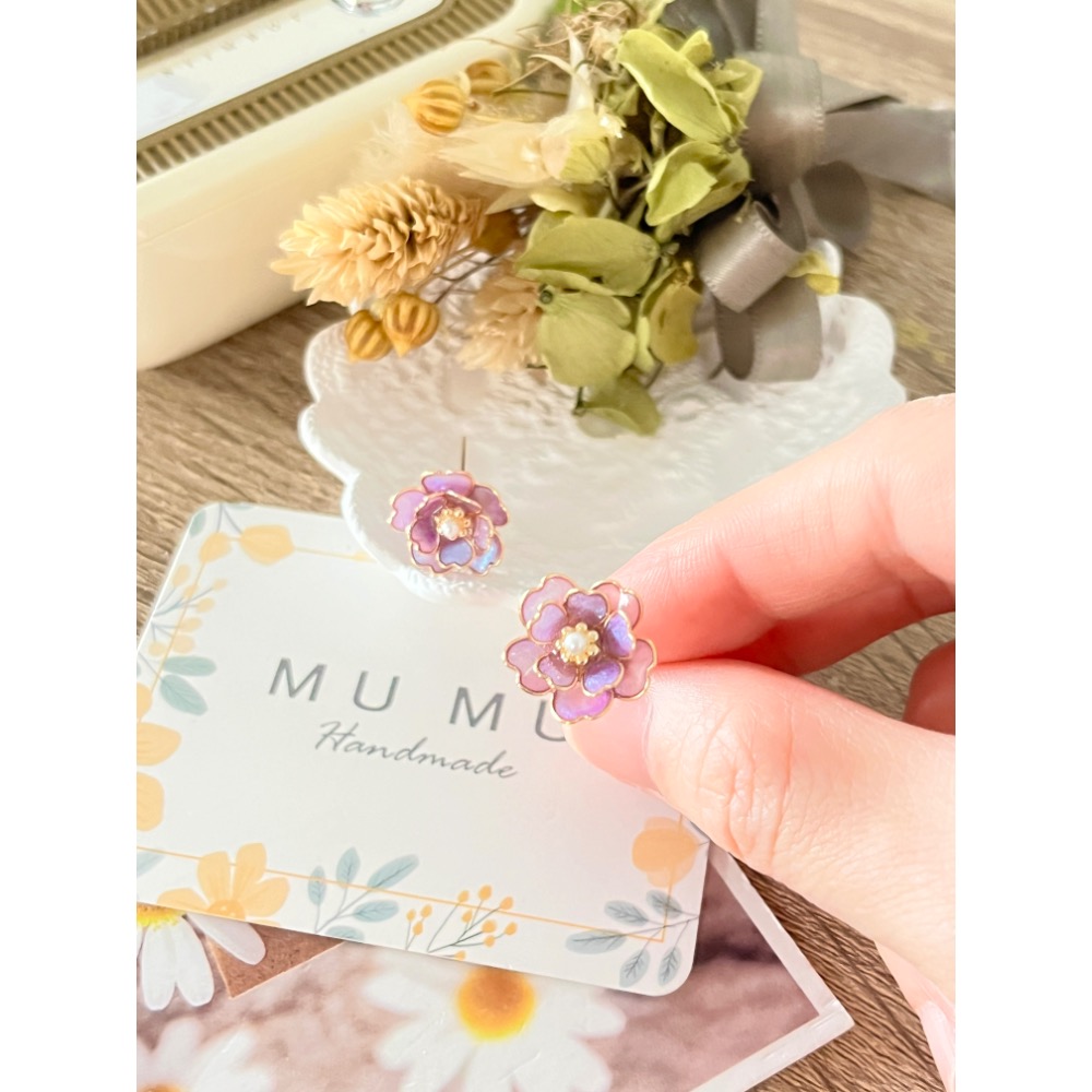Padico 星之雫 星の雫# UV膠 水晶花 繞線 各色雙層櫻花耳環 貼耳 耳針 耳夾 客製化商品-規格圖9