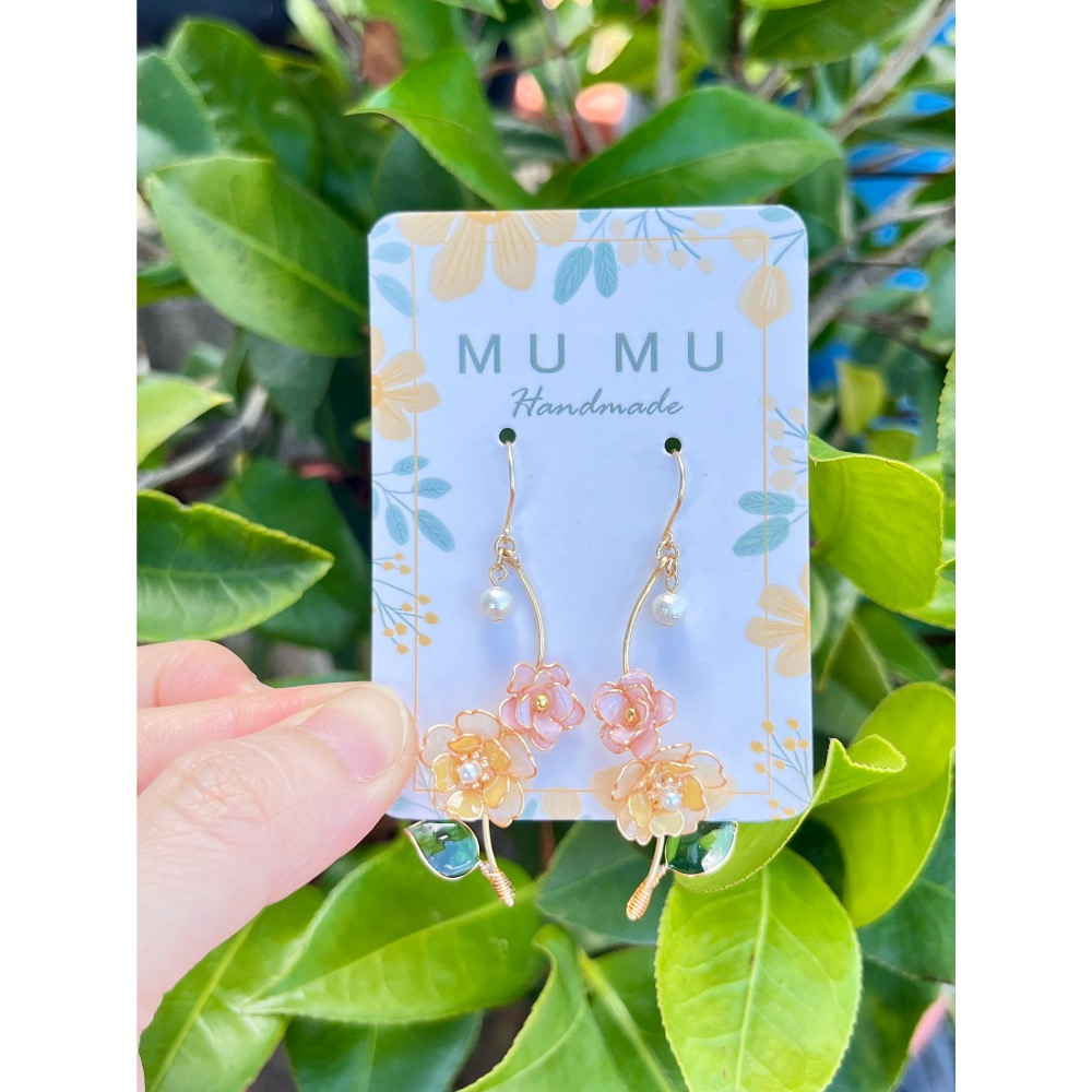 Padico 星之雫 星の雫# UV膠 水晶花 銅線花 繞線 珠光五瓣花耳環 耳針 耳夾 耳勾-細節圖4