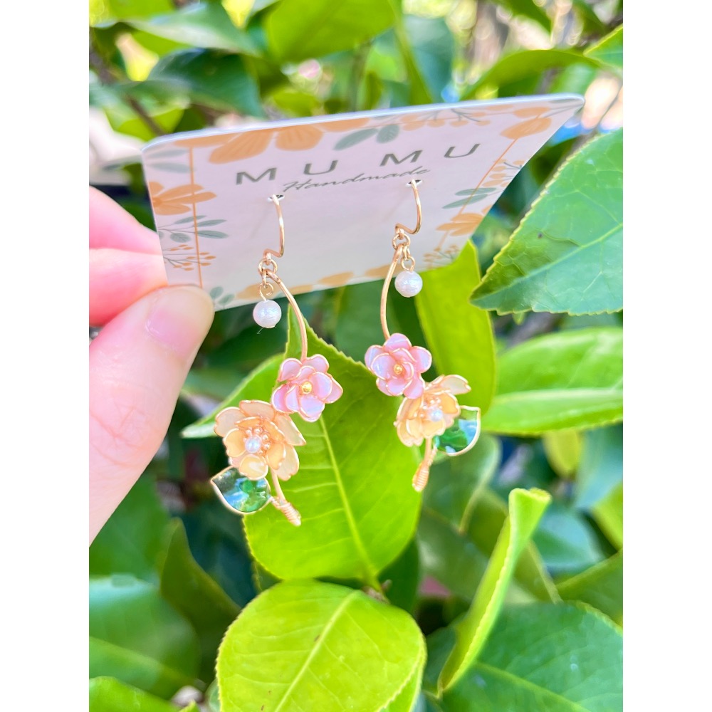 Padico 星之雫 星の雫# UV膠 水晶花 銅線花 繞線 珠光五瓣花耳環 耳針 耳夾 耳勾-細節圖5