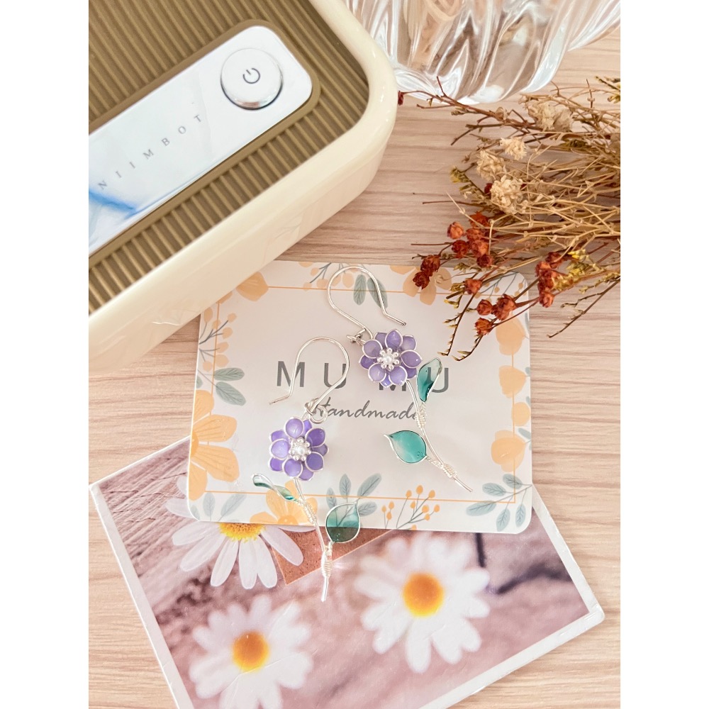 Padico 星之雫 星の雫# UV膠 銅線花 水晶花 薰衣草紫花耳環 耳針 耳夾 耳勾-細節圖2