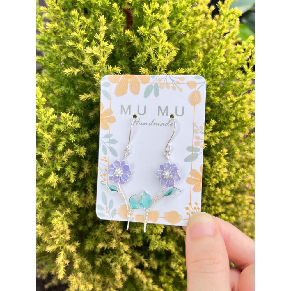 Padico 星之雫 星の雫# UV膠 銅線花 水晶花 薰衣草紫花耳環 耳針 耳夾 耳勾-細節圖3