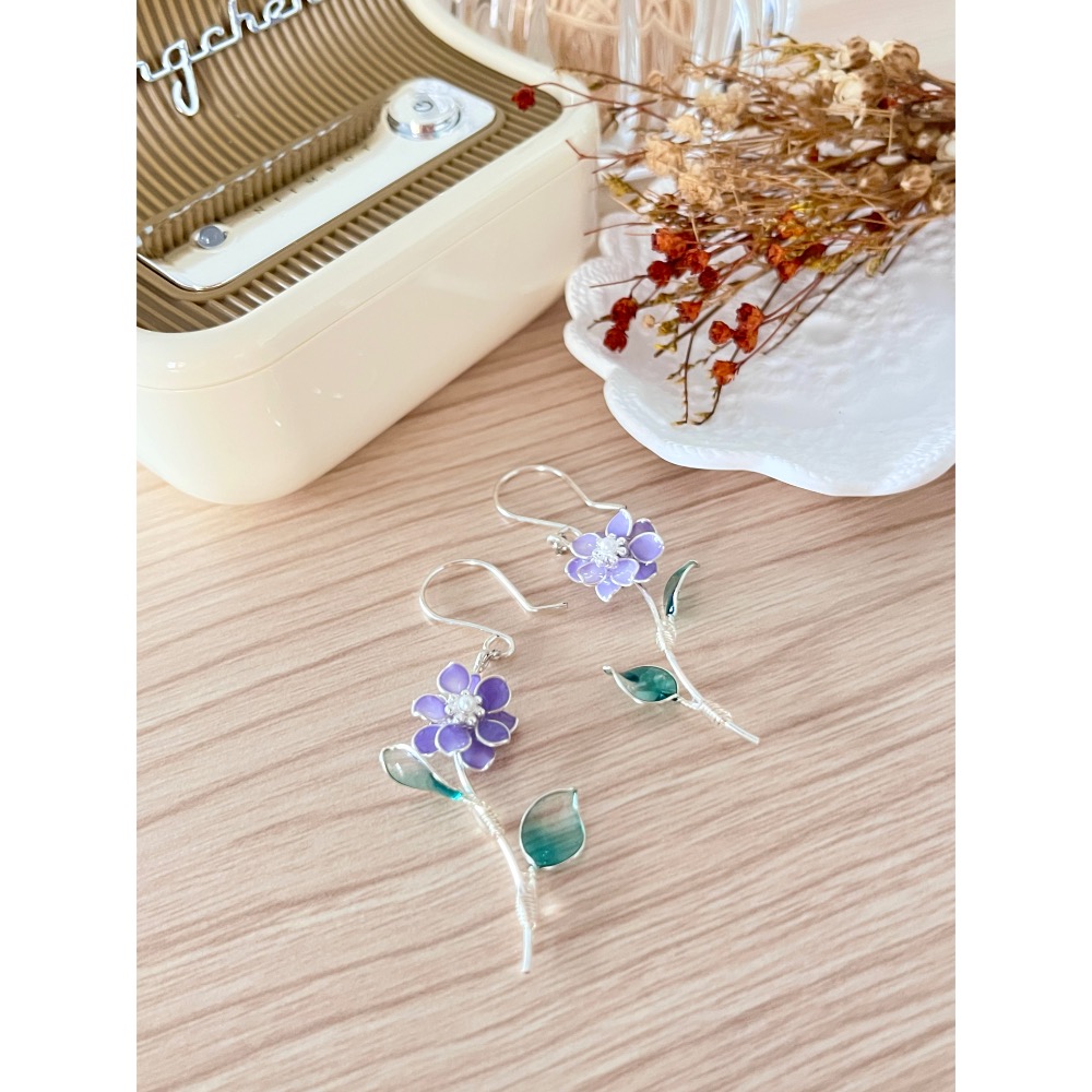 Padico 星之雫 星の雫# UV膠 銅線花 水晶花 薰衣草紫花耳環 耳針 耳夾 耳勾-細節圖5