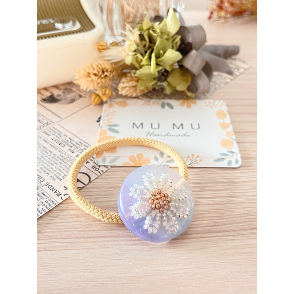 Padico 星之雫 星の雫# UV膠 滴膠 極光藍紫漸層串珠花🌼髮飾 髮圈 髮束 客製化商品-細節圖2