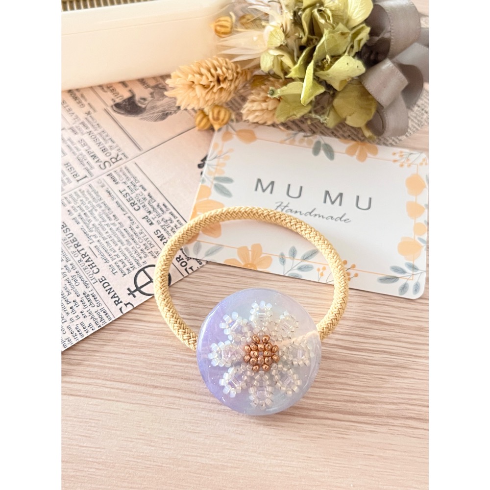 Padico 星之雫 星の雫# UV膠 滴膠 極光藍紫漸層串珠花🌼髮飾 髮圈 髮束 客製化商品-細節圖3