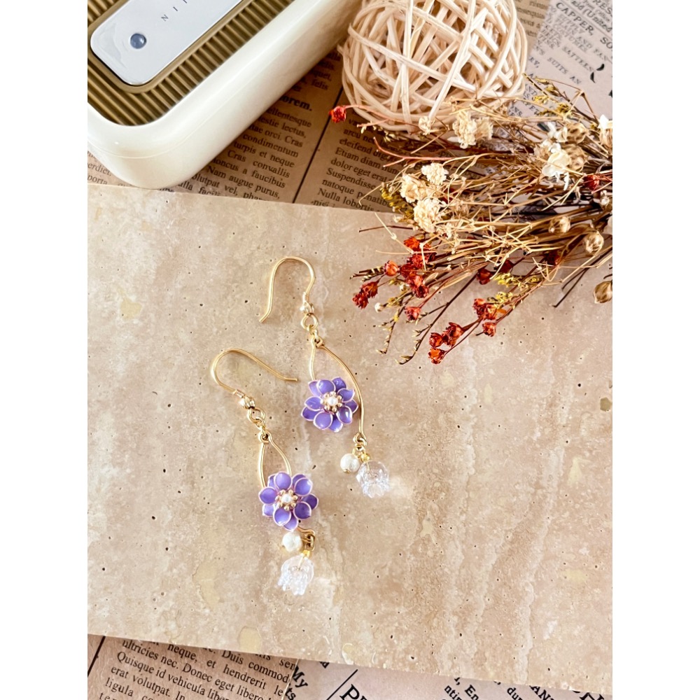 Padico 星之雫 星の雫# UV膠 水晶花 繞線 銅線花 擺動鈴蘭花朵🌺耳環 耳針 耳夾 耳勾-細節圖5
