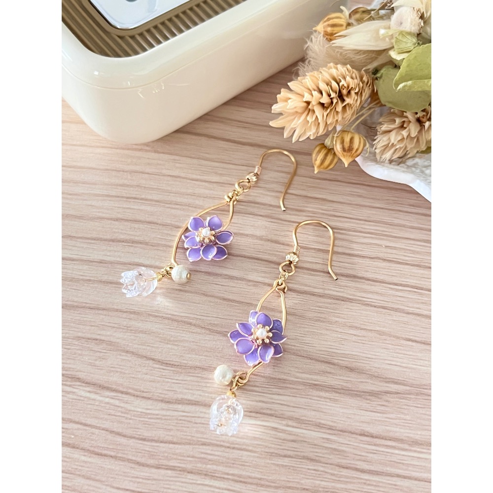 Padico 星之雫 星の雫# UV膠 水晶花 繞線 銅線花 擺動鈴蘭花朵🌺耳環 耳針 耳夾 耳勾-規格圖5
