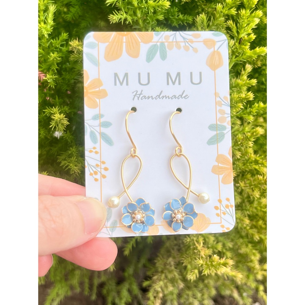 Padico 星之雫 星の雫# UV膠 銅線花 水晶花 繞線 天然珍珠五瓣花耳環 耳針 耳夾 耳勾-細節圖3
