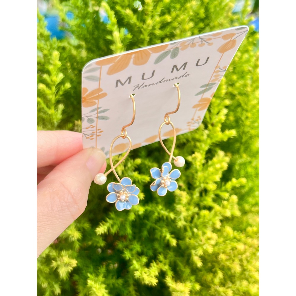 Padico 星之雫 星の雫# UV膠 銅線花 水晶花 繞線 天然珍珠五瓣花耳環 耳針 耳夾 耳勾-細節圖4