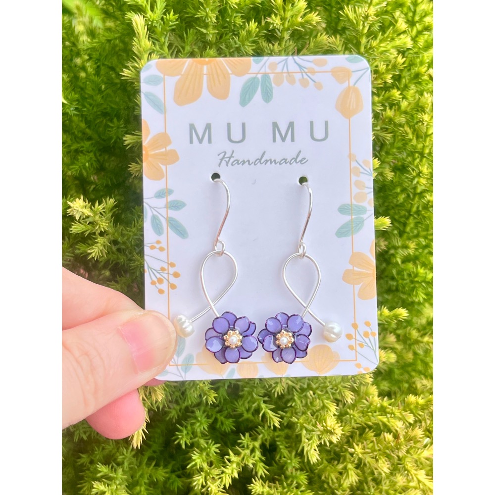 Padico 星之雫 星の雫# UV膠 銅線花 水晶花 繞線 天然珍珠五瓣花耳環 耳針 耳夾 耳勾-細節圖5