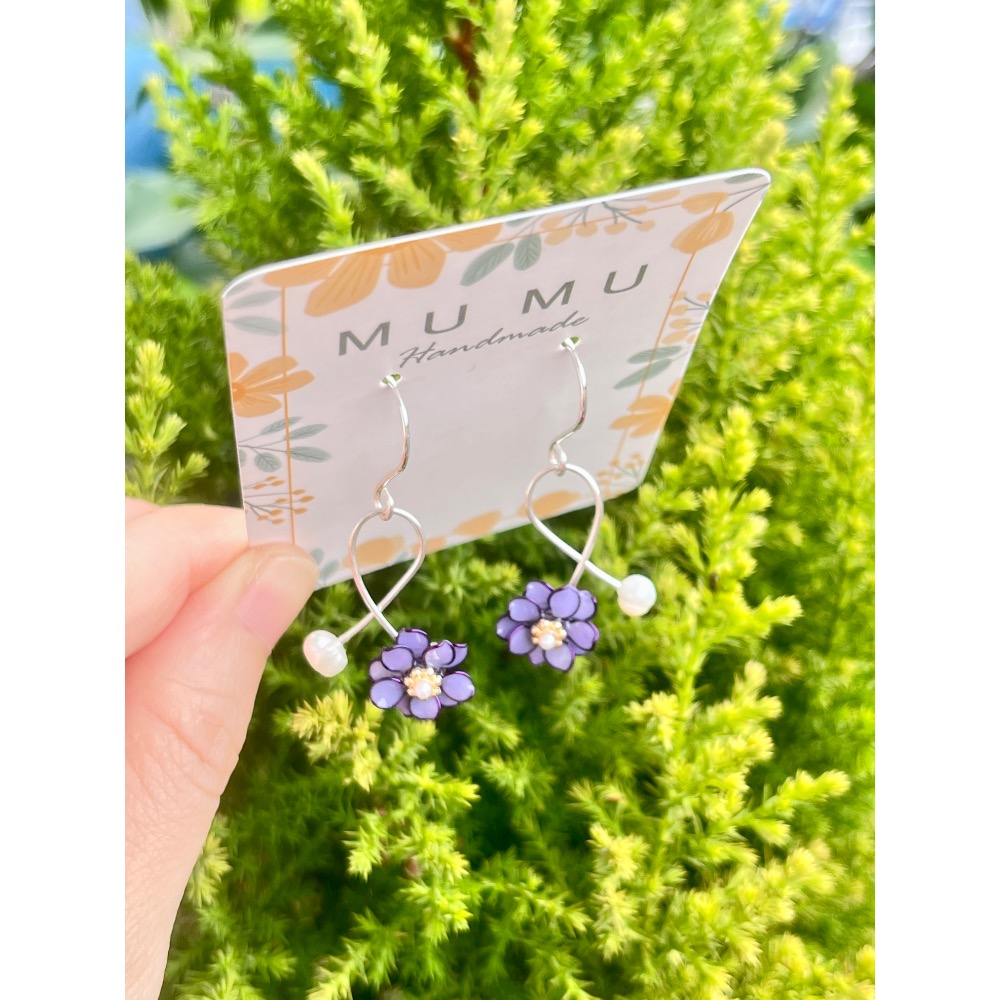 Padico 星之雫 星の雫# UV膠 銅線花 水晶花 繞線 天然珍珠五瓣花耳環 耳針 耳夾 耳勾-細節圖6