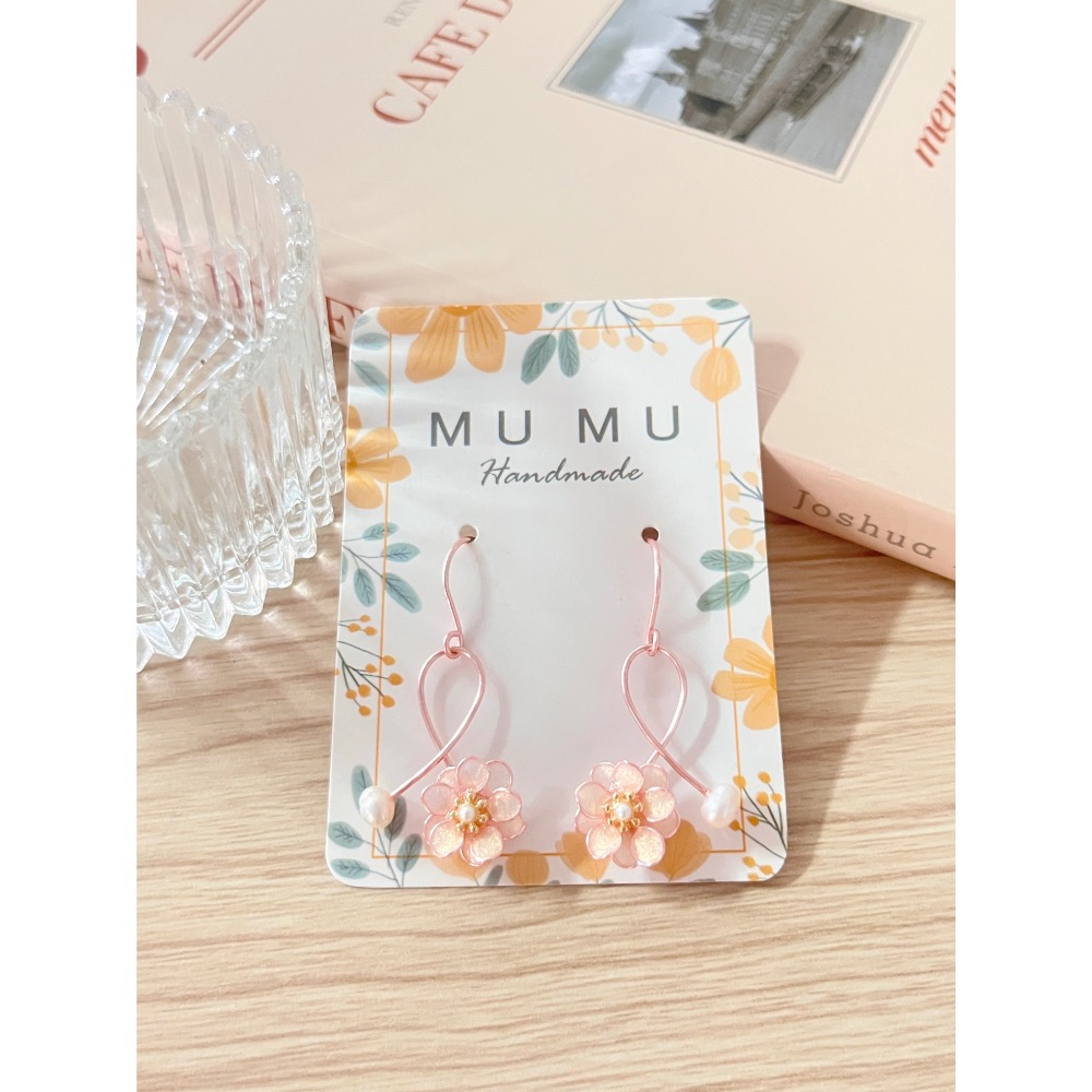 Padico 星之雫 星の雫# UV膠 銅線花 水晶花 繞線 天然珍珠五瓣花耳環 耳針 耳夾 耳勾-規格圖6