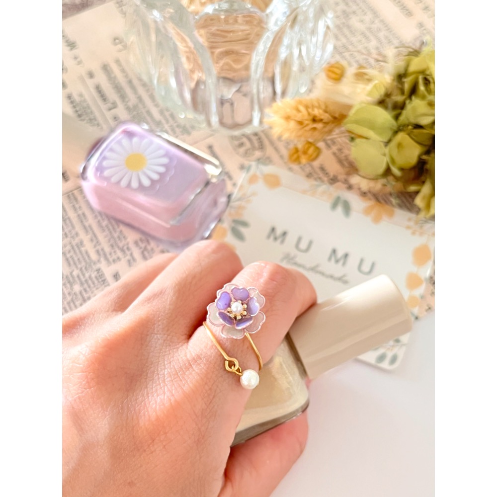 UV膠 水晶花 銅線花 藝術線 棉珍珠櫻花🌸戒指💍 可微調-細節圖2