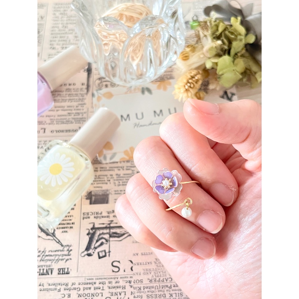 UV膠 水晶花 銅線花 藝術線 棉珍珠櫻花🌸戒指💍 可微調-細節圖4