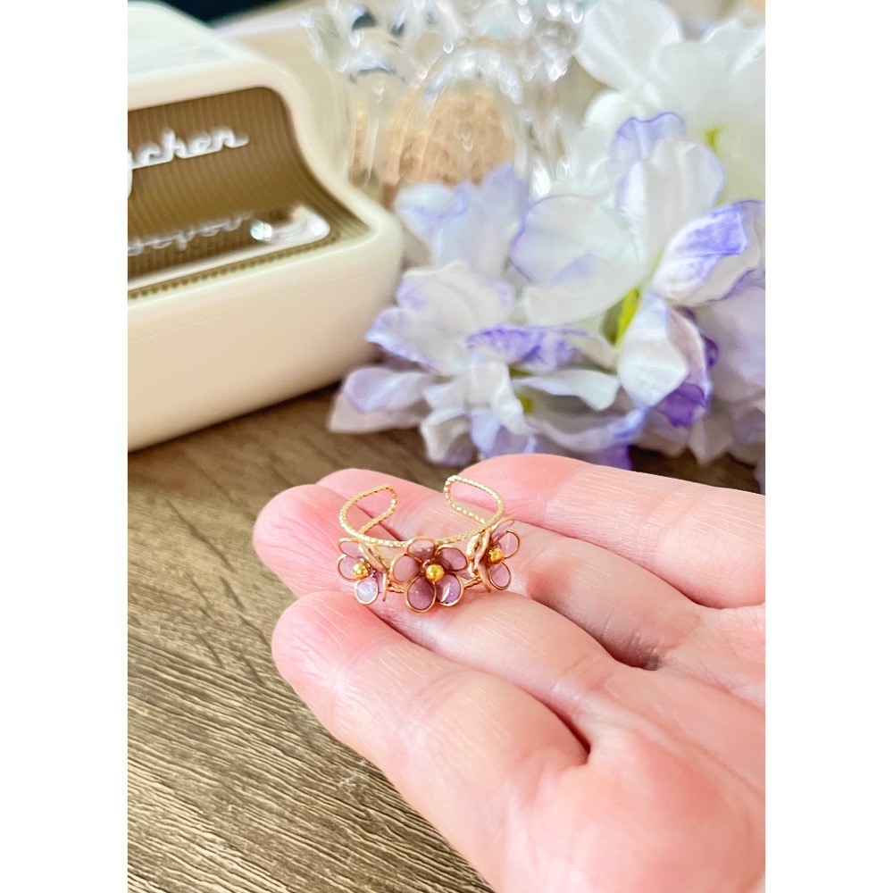 Padico 星之雫 星の雫# UV膠 水晶花 繞線 雙層五瓣花戒指💍 可微調 客製化商品-細節圖3