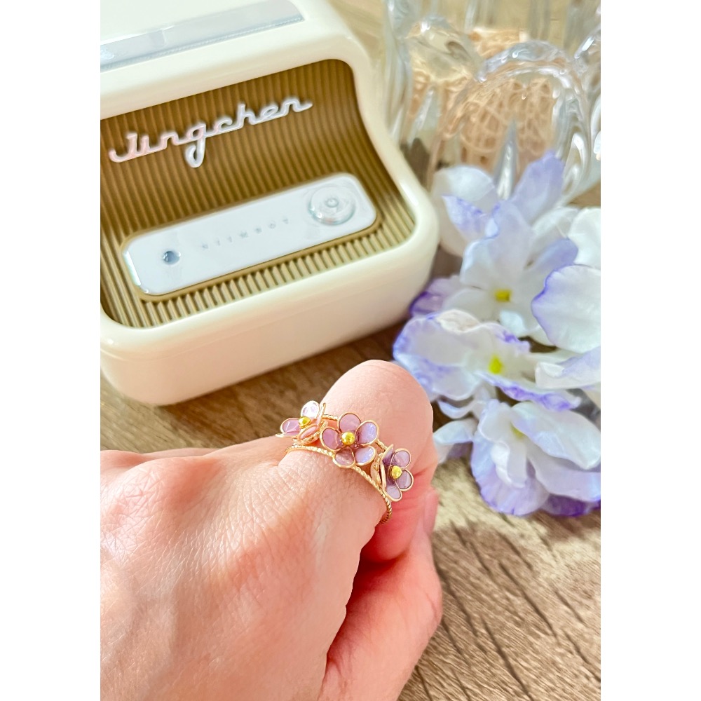 Padico 星之雫 星の雫# UV膠 水晶花 繞線 雙層五瓣花戒指💍 可微調 客製化商品-細節圖4